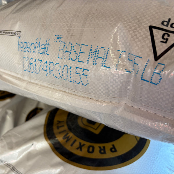 A close-up of a bag of proximity regenmalt base grain on a shelf