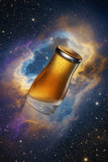 Glass of beer against a cosmic background