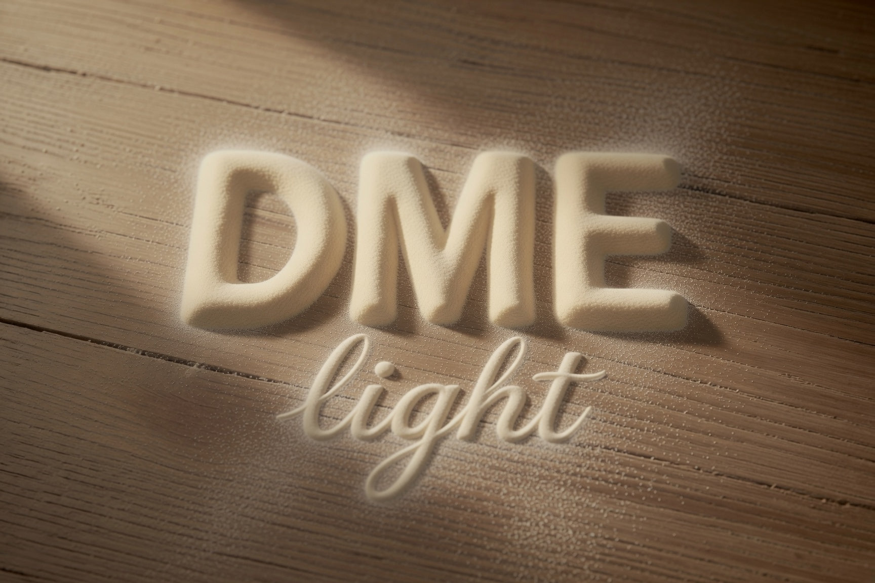 powder on a wooden table that reads DME light with proximity dry malt extract